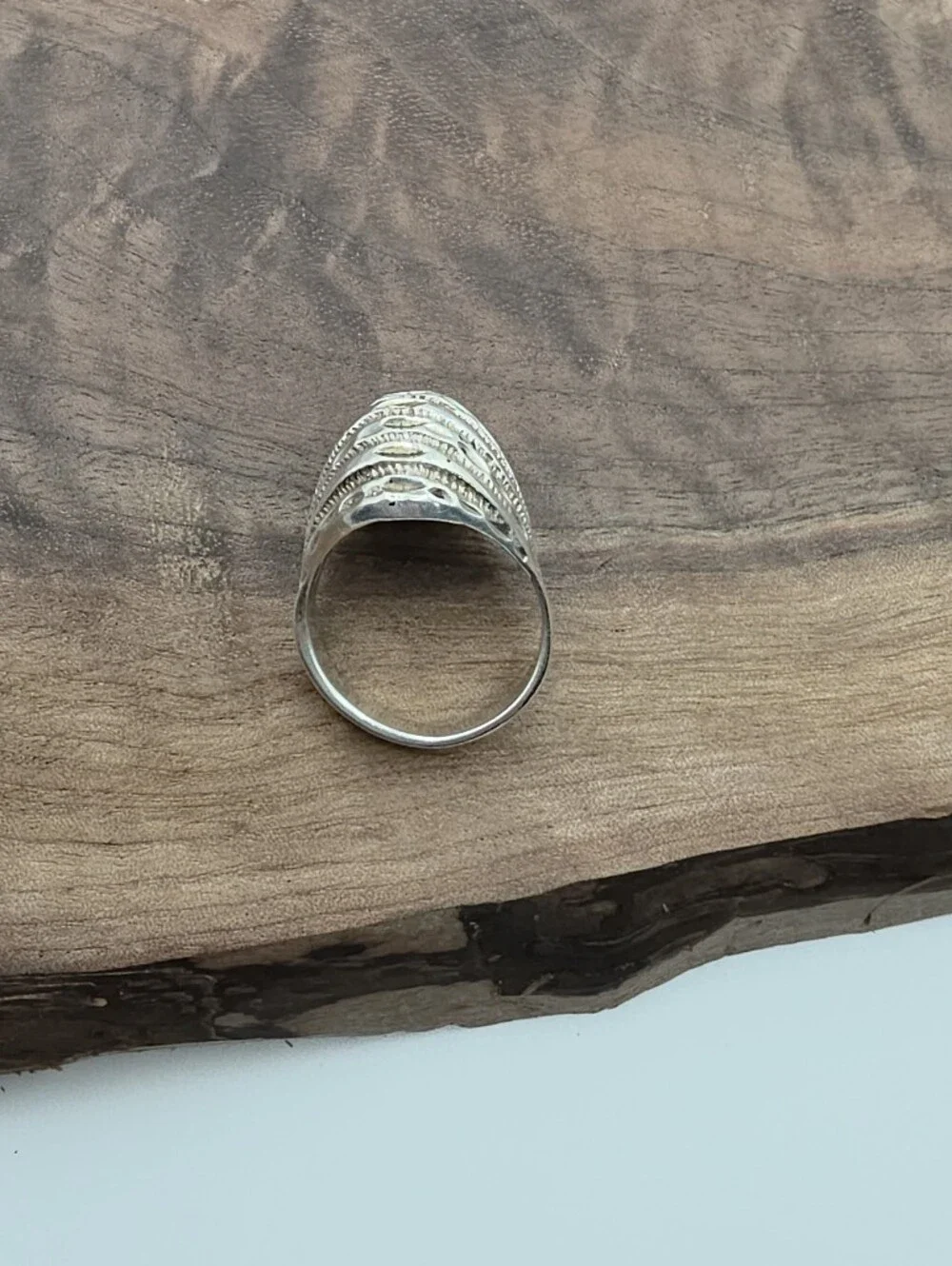 Vintage 925 Sterling Silver High Dome Shrimp Shell Cocktail Ring Etched 6.25